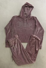 Juicy Couture Women  s Velour Tracksuit Set Hoodie Pants Size Small Purple Pajama