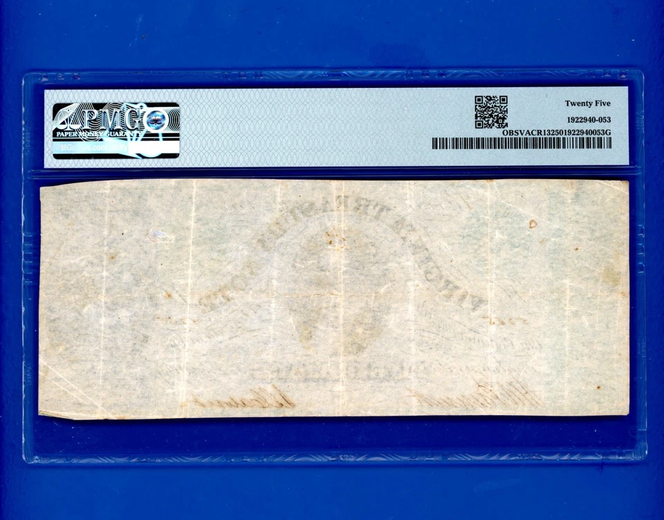 1862 $5 Richmond Virginia Treasury CIVIL WAR NOTE PMG VF 25 VACR13 VERY FINE - Image 2 of 2