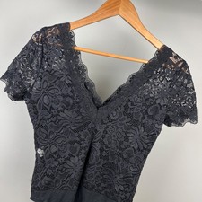 Ambiance Black Lace Bodysuit Top Womens L Double V-Neck Y2K Whimsigoth