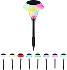 8 Pack Color Changing Solar LED Pathway Lights, Auto On/Off, RGB Selectable