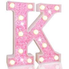 LED Marquee Letter Lights, Light Up Pink Letters Glitter Alphabet Letter Sign...