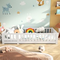 Bodenbett 90X200Cm Kinderbett Mit Montessori Rausfallschutz Bett Kiefer Holz