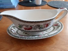 JOHNSON BROS INDIAN TREE GRAVY BOAT & STAND IRONSTONE SAUCE JUG & UNDERPLATE 