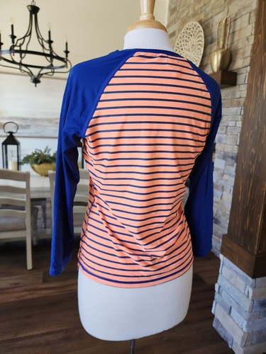 Ralph Lauren Damen-Badeshirt Strand Wasser Pool Größe Large orange blau gestreift - Bild 6 von 7
