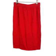 St. John Knits Pencil Skirt Size 10 Red Santana Knit Elastic Waist Midi USA