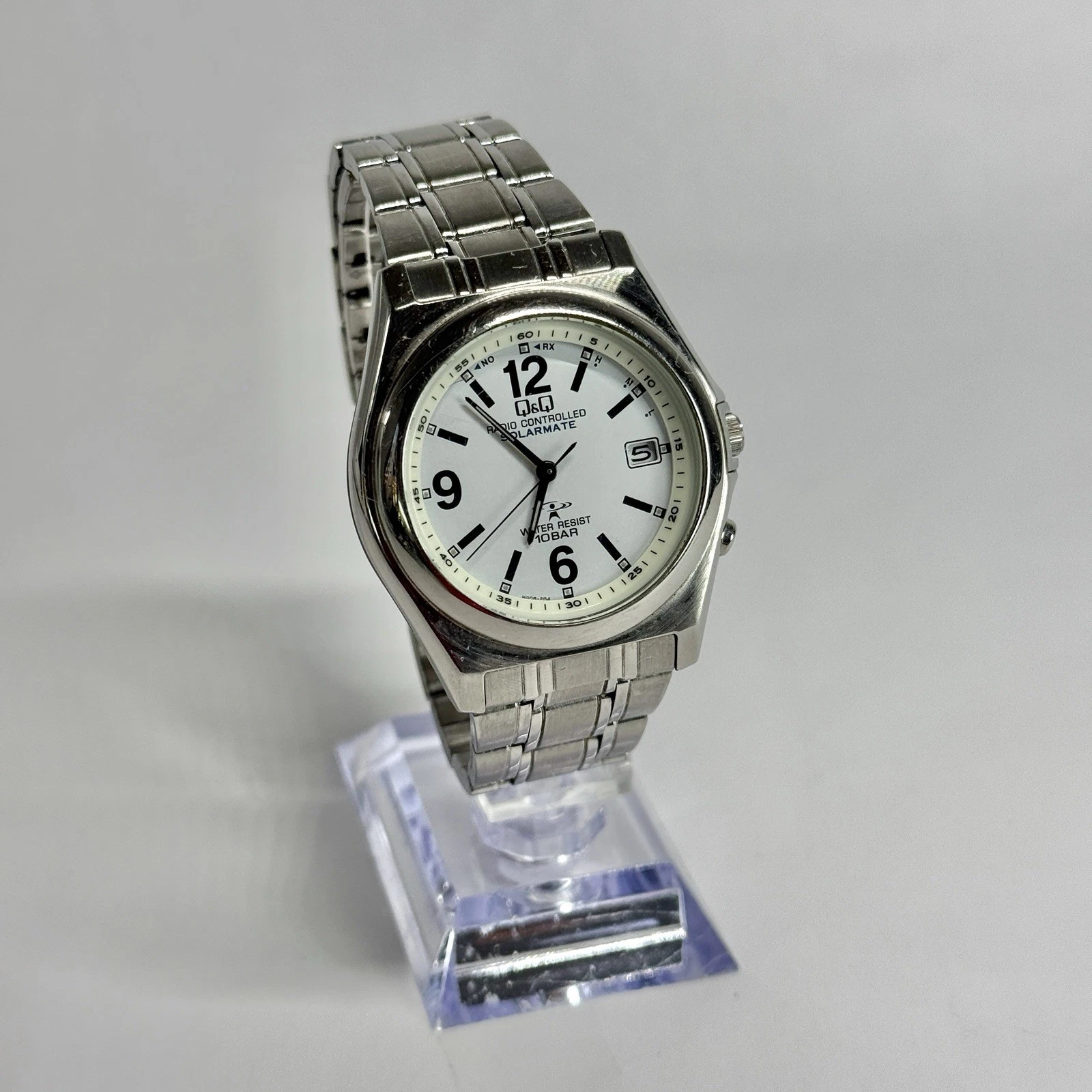 CITIZEN Q&Q HR15 Solar Silver Tone Quartz Analog Men Vintage Watch W518 *WORKING