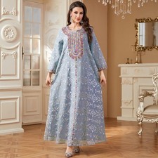 Moroccan Dubai Kaftan Abaya Dress Women Embroidery Long Gown Arabic Robe Turkey