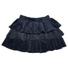 Vintage Betsey Johnson Y2K Black Velvet Lace Tiered Ruffle Drawstring Skirt Sz P