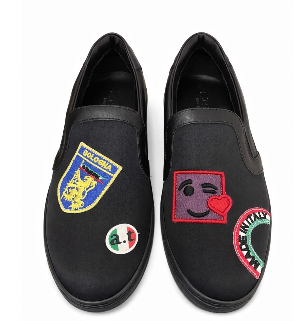 New a. Testoni Made in Italy Black Multi-color Patch Slip-On  display picture 2