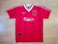 RARE: Liverpool FC 1995-96 XL Home Shirt Signed by Fowler Collymore McManaman