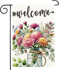 Spring Summer Floral Welcome Garden Flag Double Sided Floral Mason Jar 12X18 Inc