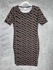 Lularoe Julia Bodycon Dress Womens Sz Small Black Brown Chevron Geo Stretch