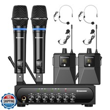 Wireless Microphone System 4 Channel UHF Wireless Mic Set with Handheld/Bodyp