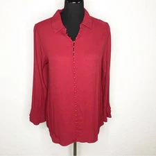 Soft Surroundings dark red button front ruffle sleeve top size Petite Medium PM