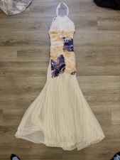 JOVANI halter neck maxi dress with ruched bodice and floral print