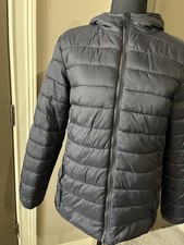 Kids Thereabouts Black Hooded Puffer Jacket L 14-16 Nylon Polyester Zip Pockets