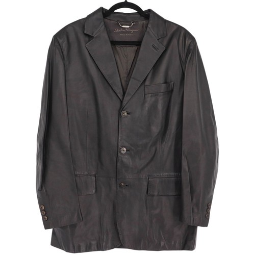 Salvatore Ferragamo, Vintage Salvatore Ferragamo Men's Black Leather Jacket Made in Italy IT 48 US 38