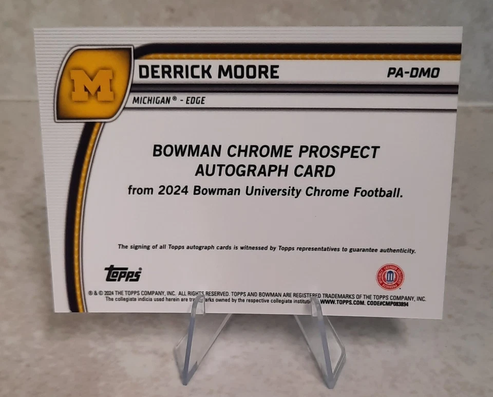 2024 Bowman Chrome University Derrick Moore Yellow Refractor Auto /75 - Image 2 of 2