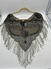 Black Silver Gold Shawl With Sequin Beaded Fringe Made In India