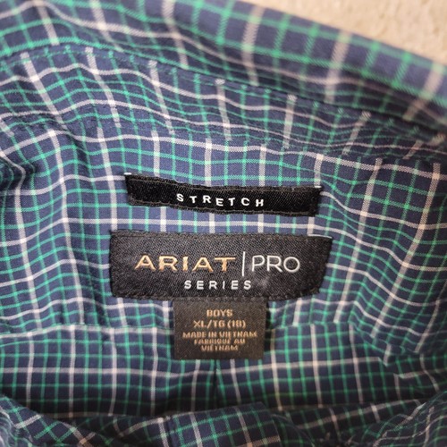 Ariat Jungen Pro Series Hemd XL blau grün weiß kariert Langarm Knopfleiste - Bild 3 von 10
