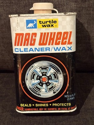 RARE 1960s-70s VINTAGE TURTLE WAX MAG WHEEL CLEANER/WAX CAN/RED LINE CIRCLE LQQK