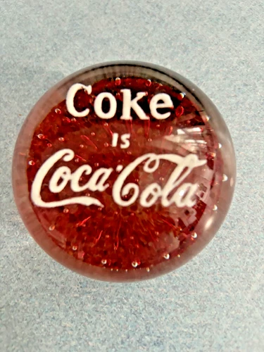 VINTAGE Red COKE IS COCA-COLA PAPERWEIGHT Clear Red With White Lettering