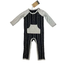 Kyte Baby Bamboo Herringbone Khaki & Midnight Romper Longalls 2T Geometric NWT