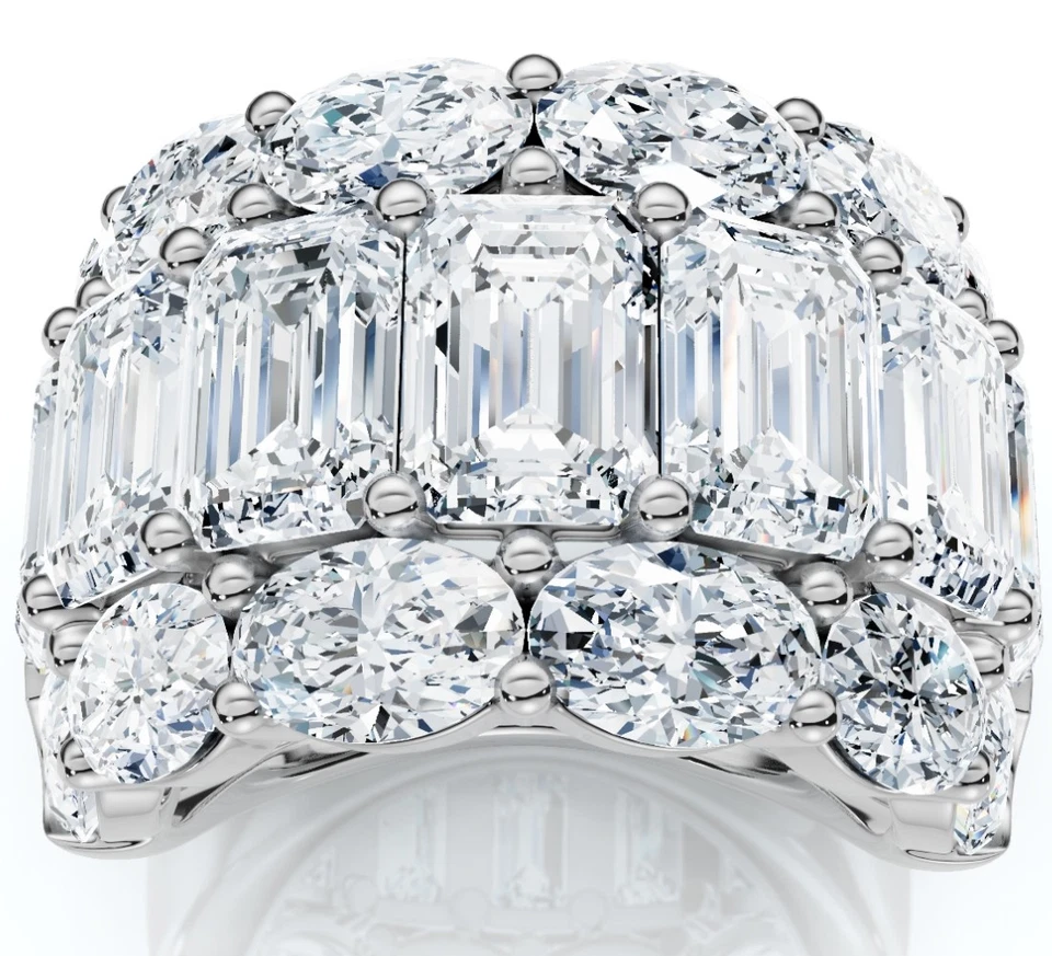 Anillo ancho de diamantes de 12,30 quilates de moda corte esmeralda y ovalado banda cultivada en laboratorio