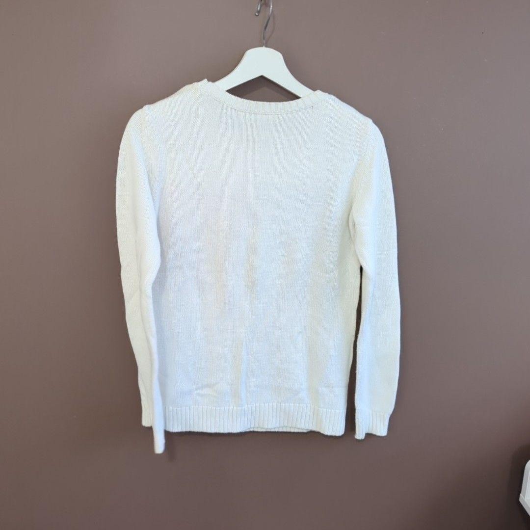 Tommy Hilfiger Sweater Womens S White Colourblock Logo Crewneck Knit Pullover image 4