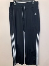 Adidas Track Pants Workout 3 Stripe Black Stretchy Athletic Pull On,Drawstring L