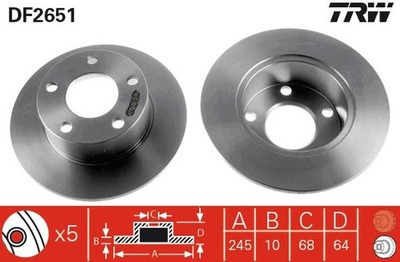 2x TRW Bremsscheibe DF2651 für AUDI VW SKODA 100 A6 PASSAT C4 C5 C3 3B2 4B5 4A2