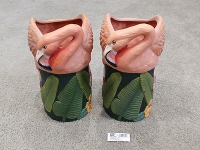 Vintage Terracotta Flamingo Vase Set of 2 Clay Flower Pots Wine Cooler Decor
