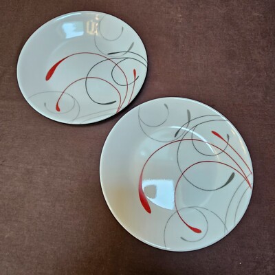 2 Corelle Coordinates Red & Gray Swirl Splendor 6 ¾  Round Bread Butter Plates