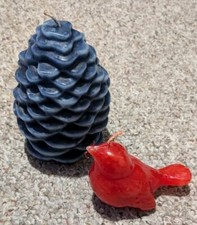 VTG Chandelier Handcrafted Candle Red Bird Blue Pine Tree 5" Candle Decorative