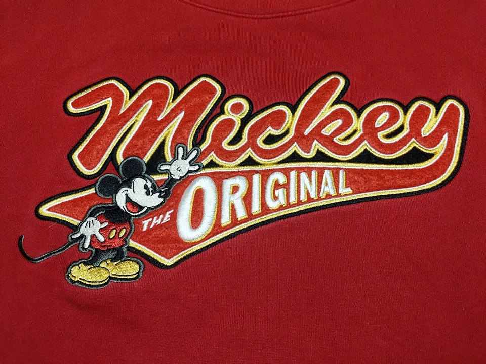 Sudadera De Colección Disney Bordada Mickey Mouse Cuello Redondo Para Hombre XL Roja Foto 3 de 4