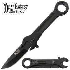 7.5" DARK FANTASY BLADES WRENCH TACTICAL SPRING ASSISTED FOLDING KNIFE BLACK