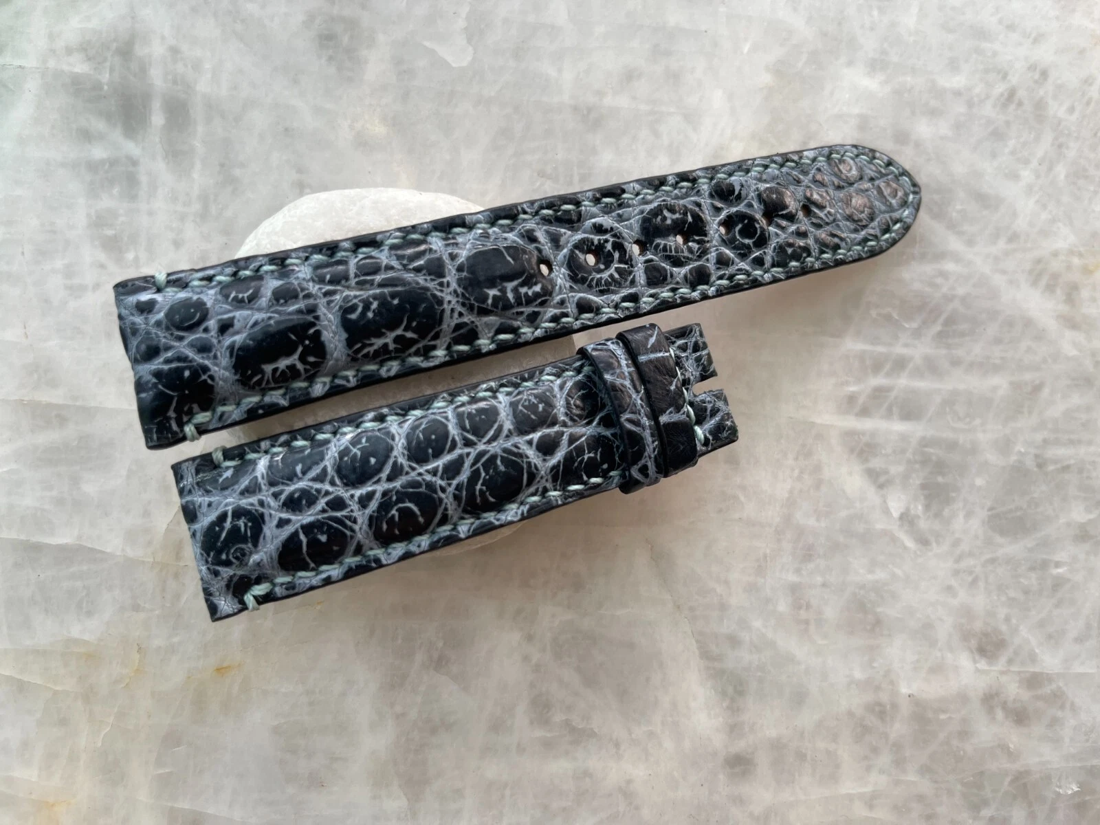 20mm/18mm Black Alligator Crocodile Print Leather Watch Strap Band