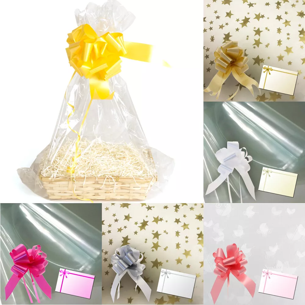 Large Clear Cello Bags & Bow Cellophane Gift Wrap Birthday Christmas  Hampers