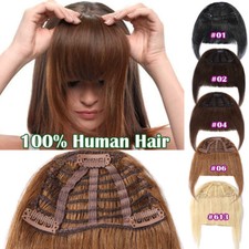 100 Natural Real Soft Remy Human Hair Clip in Front Fringe Bangs with Temple US