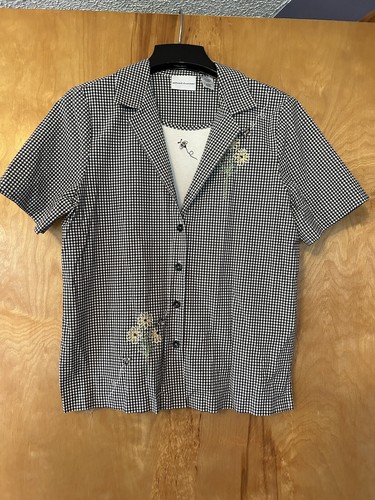Alfred Dunner Women’s Size (12) Black & White Plaid Button-Up Blouse