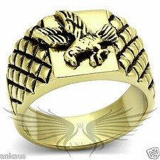 Men'S Classy Stainless Steel Yellow Gold Ip Eagle Ring 8 9 10 11 12 13 Tk773 