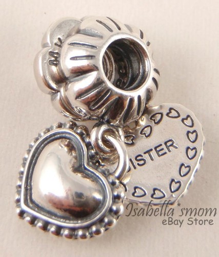 2pc MY SPECIAL SISTER Authentic PANDORA Silver HEART Charm DANGLE 791383 w POUCH - 第 1/4 張圖片