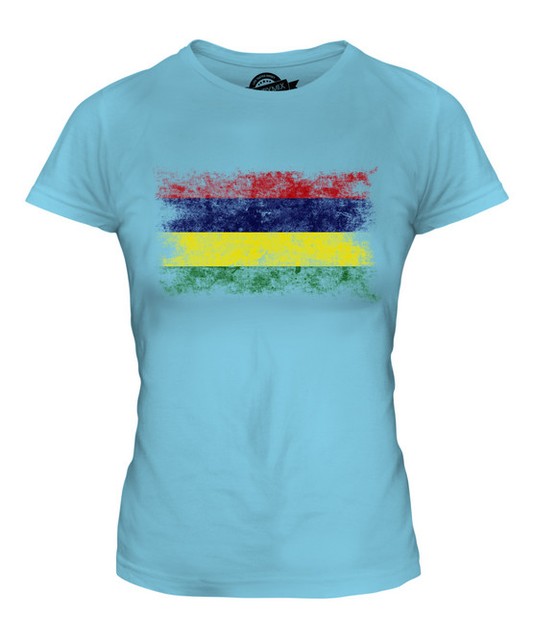 MAURITIUS DISTRESSED FLAG LADIES TSHIRT TOP MAURICE FOOTBALL MAURITIAN