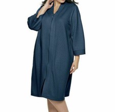CROFT  BARROW WOMEN'S KNIT QUILTED DOUBLE STITCHING ZIP ROBE NAVY BLUE 2X