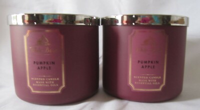 Bath & and Body Works 14.5 oz 3 WICK CANDLES Lot of 2 PUMPKIN APPLE
