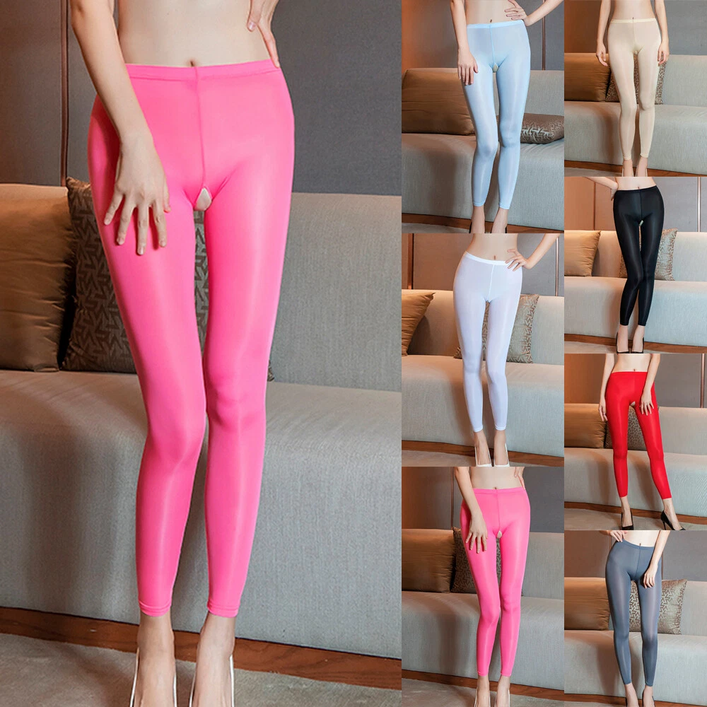 Femmes Sexy Transparent Leggings Sheer Pas Ouvert Long Pantalon sous- Vêtements