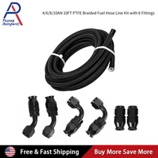10ft 6AN 8AN 10AN PTFE Braid Fuel Hose Line Kit Hose End Fitting for E85 Ethanol