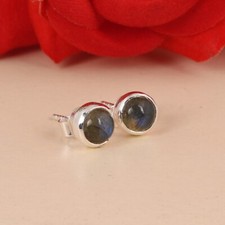 7mm Tiny Sterling Silver Stud Earrings With Labradorite For Graduation Gift