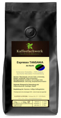 Espresso Tansania AA North   Frisch geröstete Espresso Bohnen vom Kaffeefachwerk