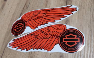 Harley-Davidson orange black wings tank decal stickers set of 2